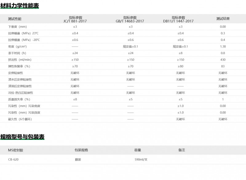 MS密封胶产品性能图